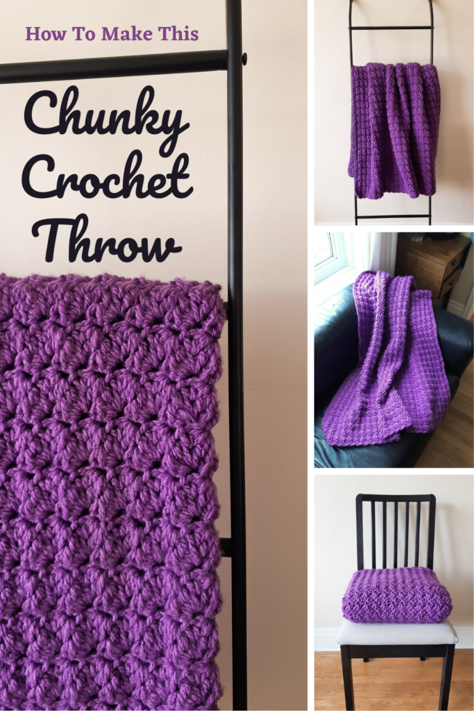 Pinterest pin of chunky crochet throw blanket