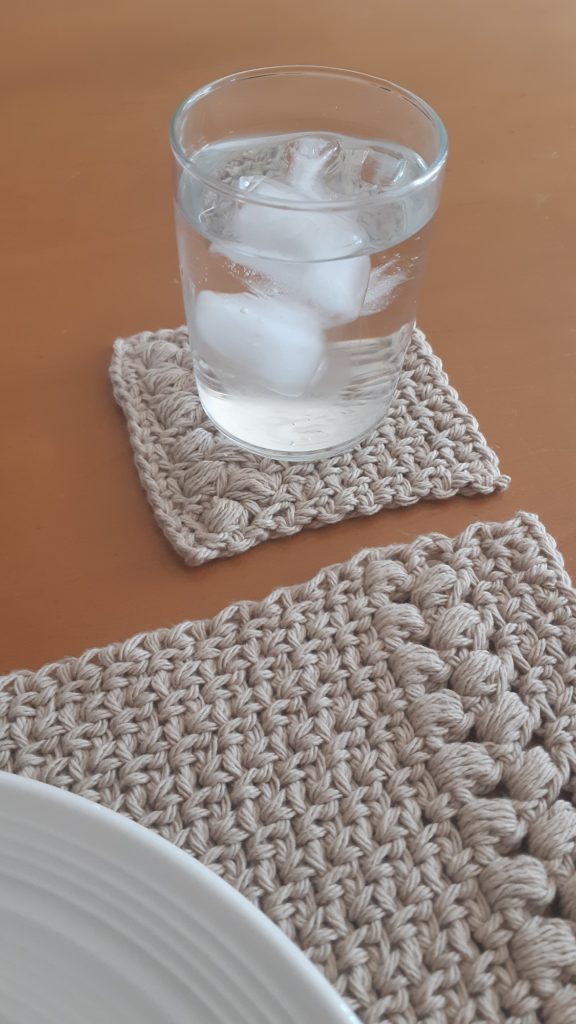 closeup of crochet coaster