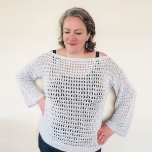 off the shoulder crochet sweater