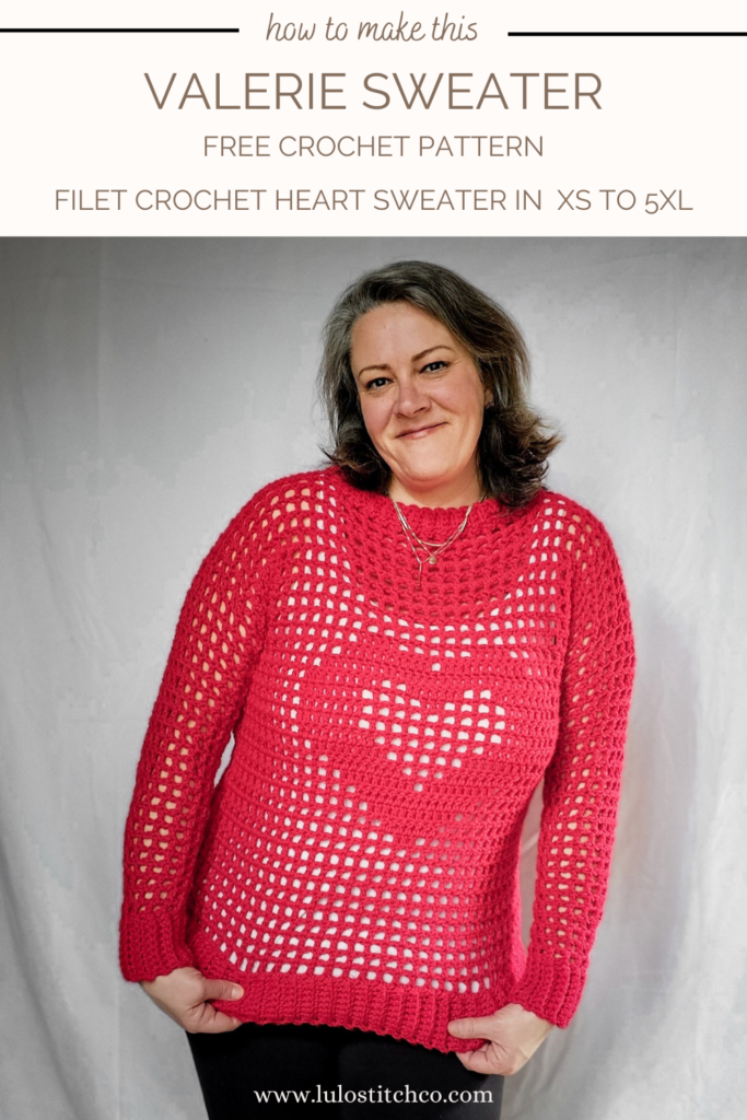 Pinterest Pin for crochet heart sweater