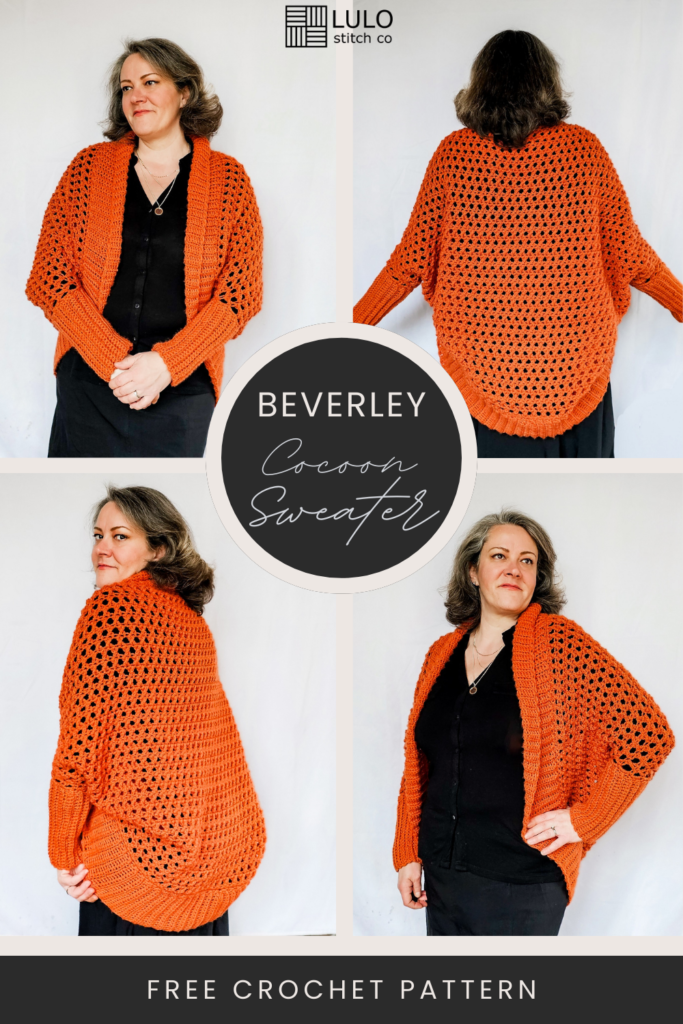 Pinterest pin for Beverley crochet cocoon sweater
