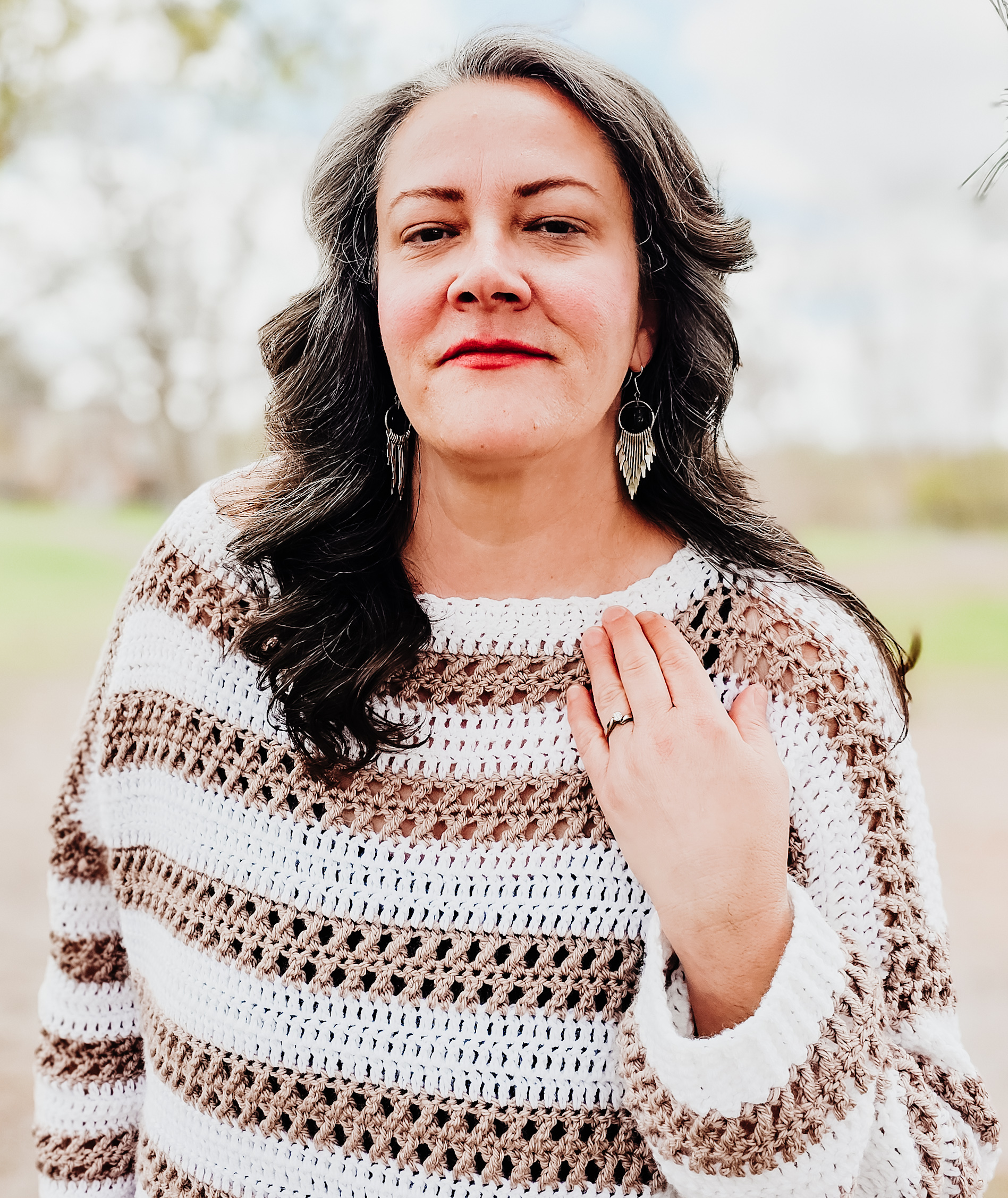 striped oversized crochet sweater